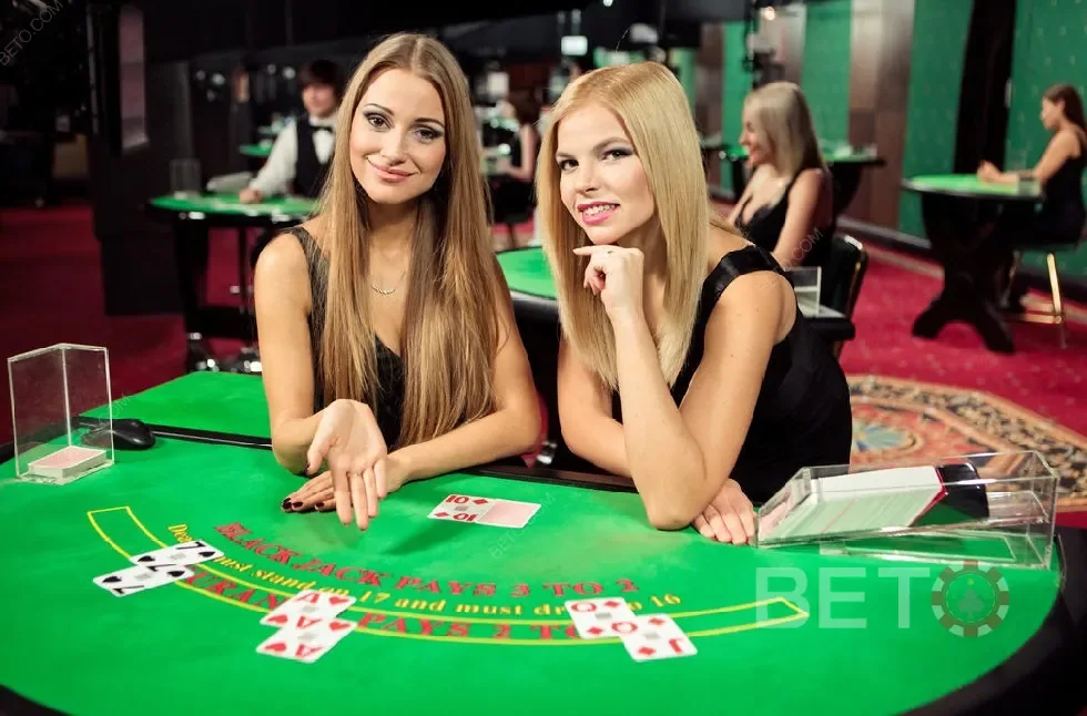 Ruang dealer live dengan meja permainan kasino
