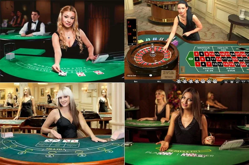 Tampilan permainan meja live dengan dealer
